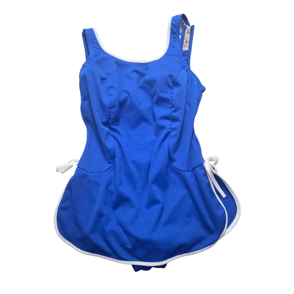 Vintage T.H.E. Swimsuit One Piece Swimsuit Swim Dress Skirt Side Slits‎ Size 12